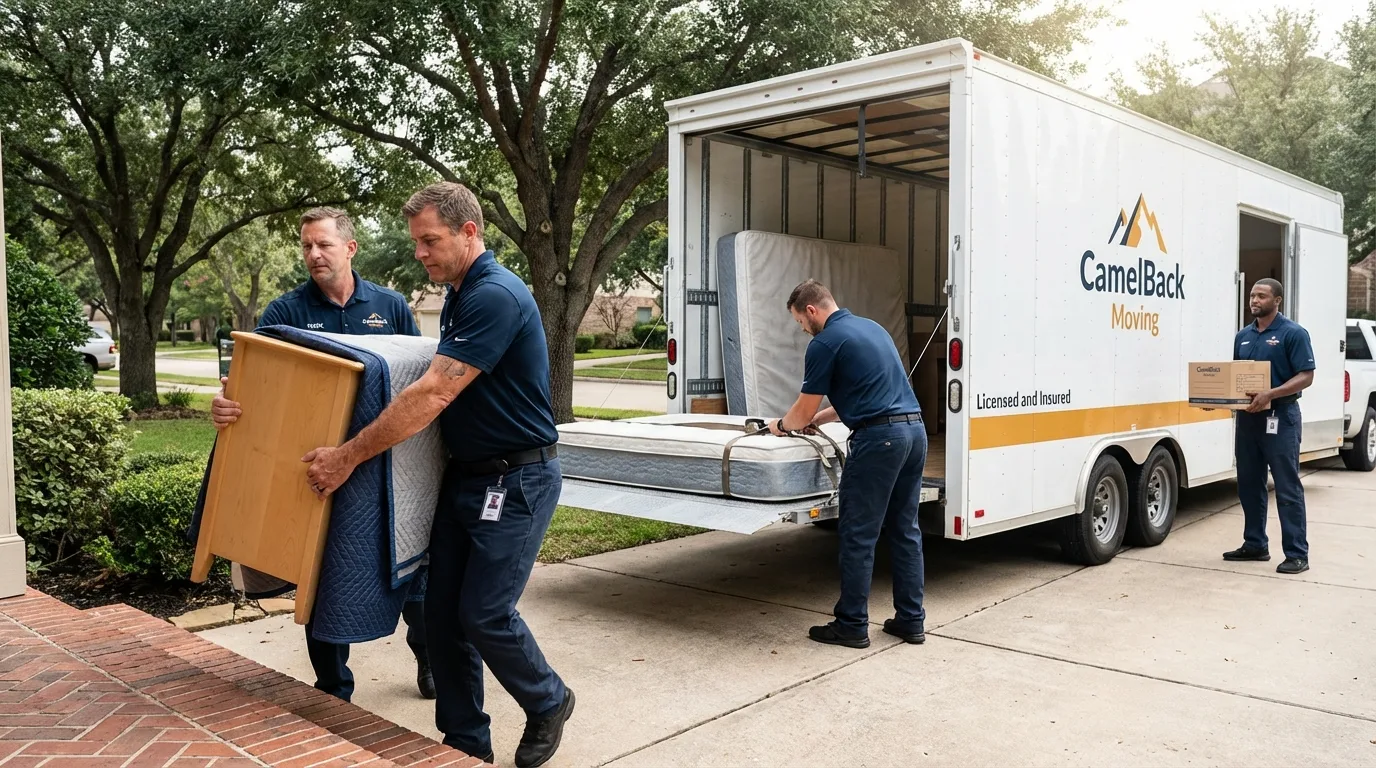 Crew loading residential truck for cross-state move from Goodrich, MI