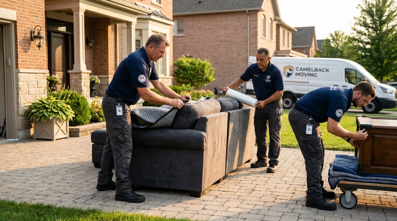 Large estate moving crew wrapping furniture in Goodrich, MI