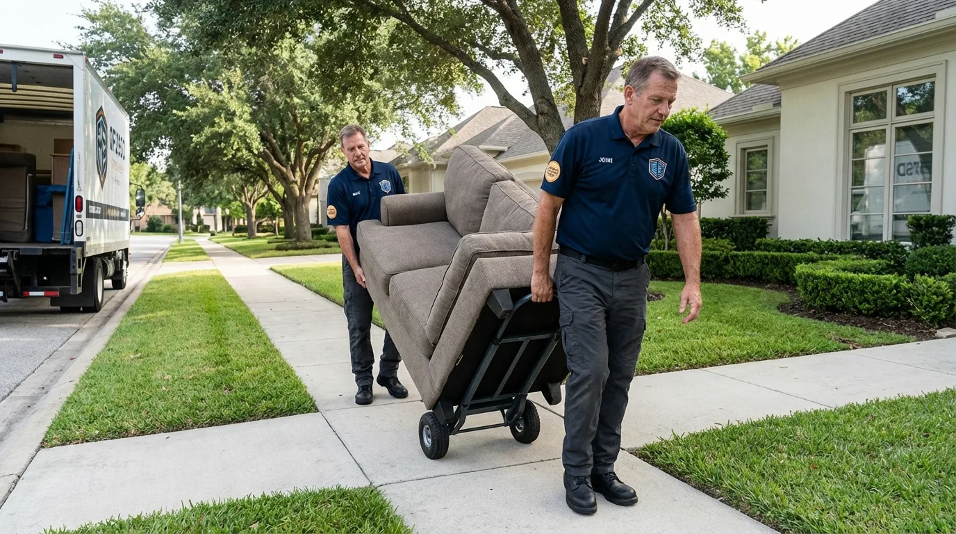 Local residential moving crew loading furniture in Goodrich, MI